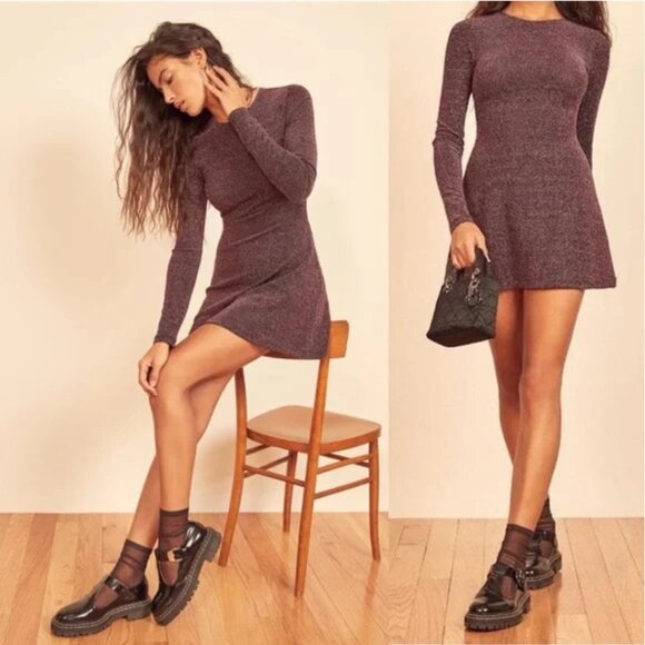 REFORMATION Riley Metallic Stretch Mini Dress. Size XS - Picture 4 of 6